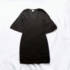 H&M Black Sweater Knit Flare Sleeve Knee Length Wool Blend Dress Size Small