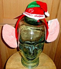 Holiday Time LIGHT-UP Red/Green w/Pink Elf Ears "Santa's Helper" Headband