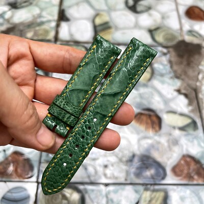 20/18mm Padded  Green  Genuine OSTRICH Leg LEATHER SKIN WATCH STRAP BAND