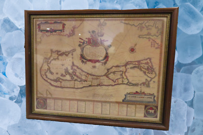 VINTAGE LOVELY MAP BERMUDA IN 1630 BY GUILJELMUS BLAEU REPRINT FROM 1981