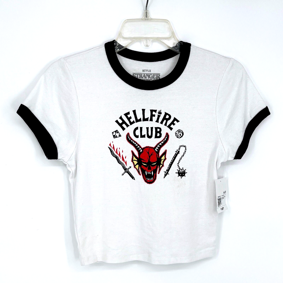 NWT Stranger Things Hellfire Club Crop Top T-Shirt Women's L White