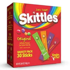 Skittles Zero Sugar Variety Pack Singles-to-Go Powdered Drink Mix, Original, 30.