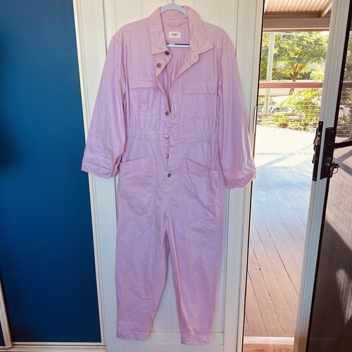 Ceres Pink Twill One Piece Overalls Dungarees Pitsuit Sz S Pockets Elastic Waist - Picture 8 of 8