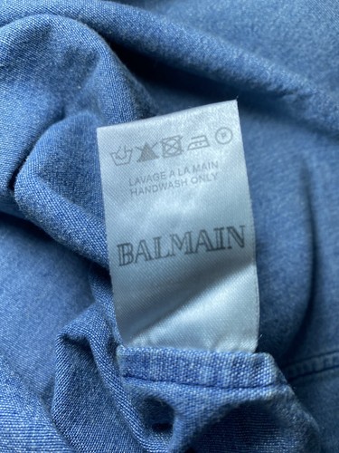 BALMAIN-Iconic Distressed Denim Pearl Snap Button Denim Shirt-Men’s M-Rare-New - Picture 11 of 12