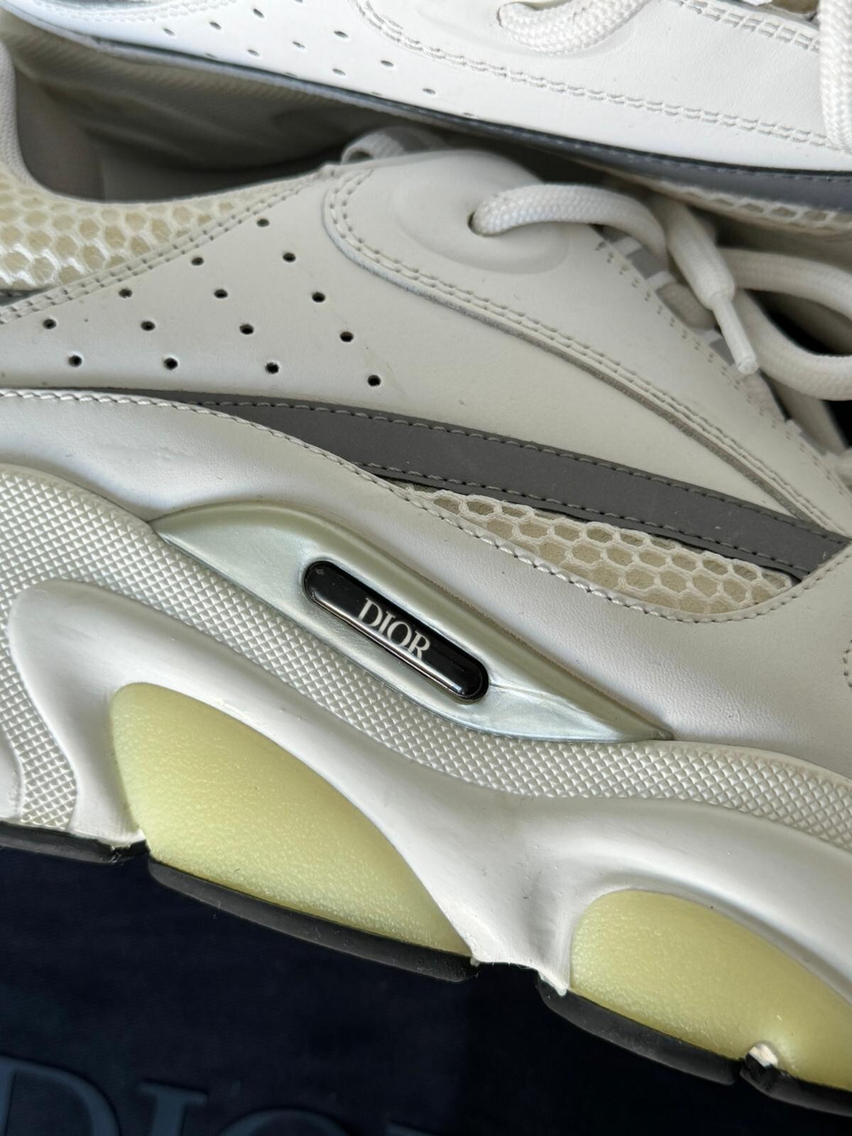 DIOR B22 WHITE TECHNICAL MESH + WHITE & SILVER CALFSKIN UK 10, EU 44 SNEAKER image 7