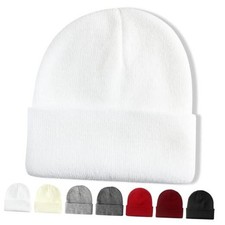 NPQQUAN Beanie for Men Women Winter Hats for Mens Beanie Cuffed White 1 Pack