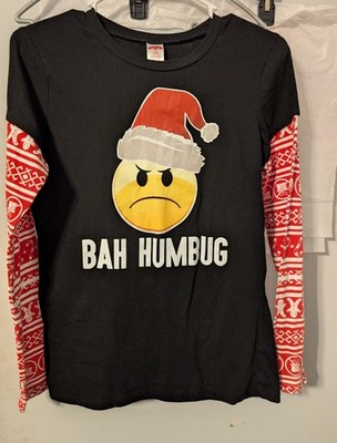 Bah Hum Bug Emoji 2fer Long Sleeve Juniors Tee. Size Large 11/13