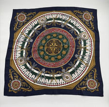 Rene Gallet Women's 100 Silk Scarf Square Blue Ancient Clock Masonic Symbols