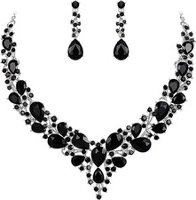 Women's Wedding Bridal Austrian Crystal Teardrop Cluster 02-Black Black-Tone