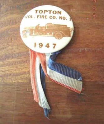 1947 vintage TOPTON VOLUNTEER FIRE COMPANY No1 PINBACK pin ribbon