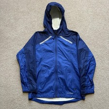L.L. Bean Rain Jacket Kids 10-12 Blue Hooded Waterproof Reflective TEK
