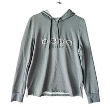 Bebe Sport Hoodie Gray Pullover Long Sleeve Activewear Womens Sweatshirt Size L