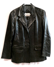 Jose Luis Women's Black 3-Button Leather Blazer Size 10 made in USA