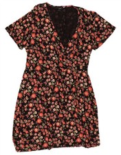 NEXT Womens Wrap Dress UK 16 Large Black Floral Viscose BF44