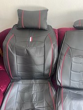 Full Set Black Pu Leather Car Seat Covers W Red Trim - Fits Toyota Corolla Full Set Black Pu Leather Car Seat Covers W Red Trim - Fits Toyota Corolla