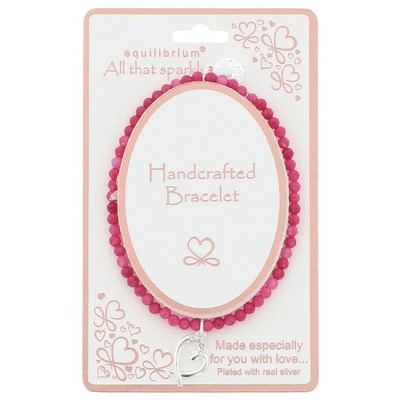 Equilibrium rosa Perlen Armband versilbert Herz Charm Geschenk kartoniert