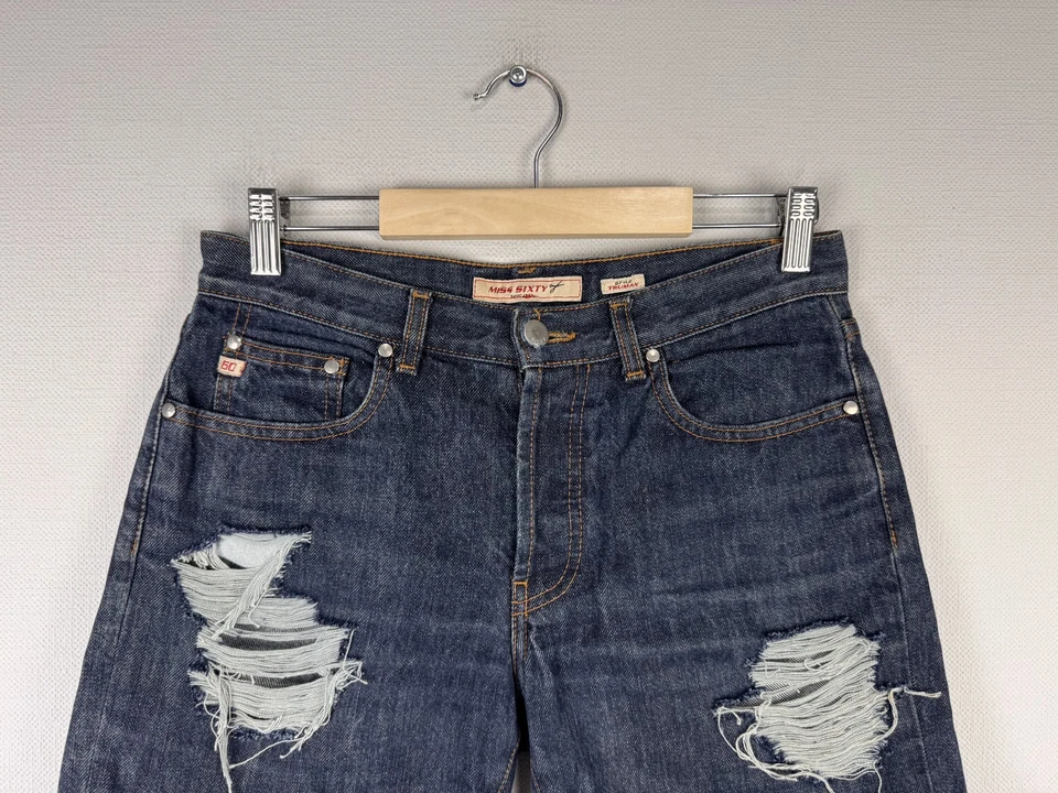 Pantalones Cortos Miss Sixty Azul Rasgado Denim Estilo TRUMAN Botón Mosca Talla 28 Foto 2 de 4