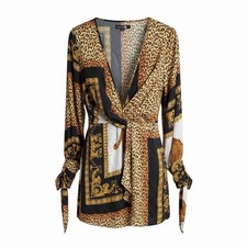 NWT Scarf Print Woven Twist Shift Dress Chain Print Boohoo Size 4