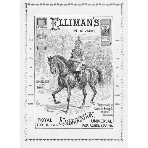 ELLIMAN'S EMBROCATION Dragoon Theme Victorian Advertisement 1896