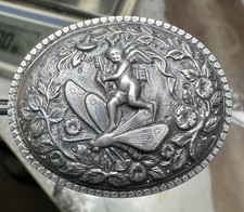 1870's Mourning Victorian CHERUB Hair Locket Pin Sterling Silver 22.4gr A340