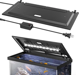 LED Aquarium Hood, Fish Tank Cover with Adjustable Brightness White Tube Light,