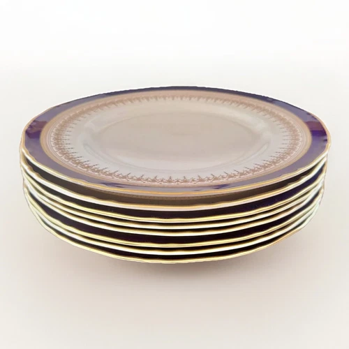 Royal Worcester Regency Cobalt Blue & Gold Dinner Plates – Set of 8, 10 7/8" - Picture 2 of 9