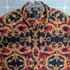 Baroque Gold Shirt Mens 3XL Black Gold Party Rococo Originate Dress Shirt Casual