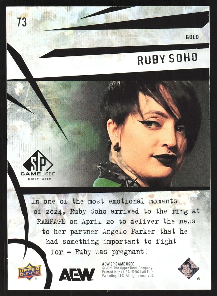 2025 SPGU AEW Ruby Soho #73 Gold Parallel #/99 SP Game Used - Image 2 of 2