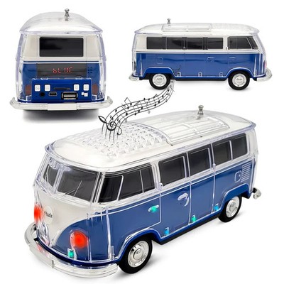 New Blue Retro Bus WS-267 Bluetooth Speaker with FM Radio, USB, SD, AUX Input