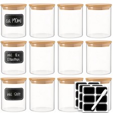 12x  190ml Vorratsgläser Bambusdeckel Gewürzgläser Gewürzdose Vorratsdose rund