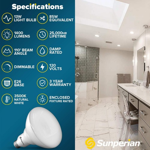 BR40 LED Light Bulbs, 13W=85W, 3500K Natural White, 1400 Lumens, Dimmable Flo... - Picture 7 of 7