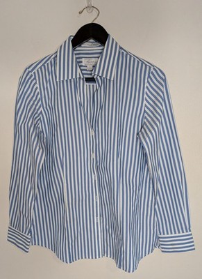 Foxcroft Wrinkle Free Shaped Fit Blue Striped Button-Down Shirt Size Medium