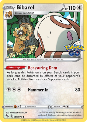 Bibarel 060/078 Common Pokemon GO Pokemon Reverse Holo Near Mint