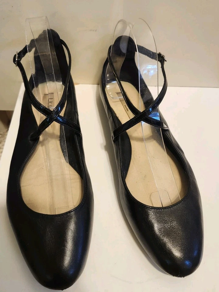 L.K. Zapatos planos de ballet Bennett "Nessie" entrecruzados de cuero negro talla 7,5/37,5 Ret $285 Foto 2 de 4