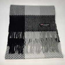 Scottish 100 Cashmere White Gray Black Check Scarf 11.5 x 72 Made In Scotland
