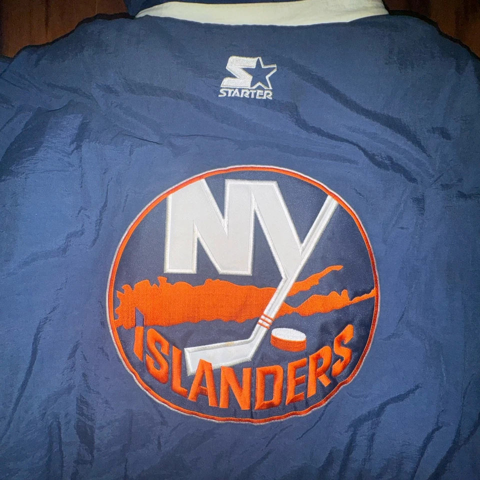 Vintage Starter NY Islanders Jacket Hooded Puffer Parka 90s NHL Large RARE - Image 2 of 4