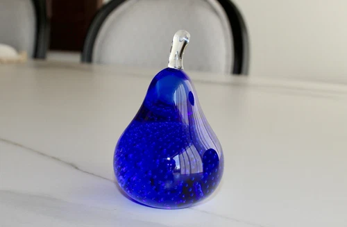Vintage Murano Cobalt Blue Paper Weight, Controlled Bubble Glass, Italian Glass