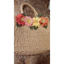 Purse, vintage floral straw beach purse