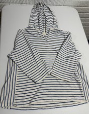 J. Jill White Blue Stripe Hoodie XL Petite 100 Cotton Terry Cloth 3/4 Sleeve