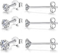 925 Silber Ohrstecker Set Zirkonia, 3 Paar Ohrringe Herz Rund Knorpel
