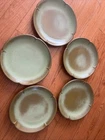 5 Vintage Frankoma Pottery Scalloped Prairie Green 10" Dinner Plates