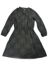 Lauren Ralph Lauren Sheer Dress Womens 4 Black Cream Long Sleeve Elastic Waist