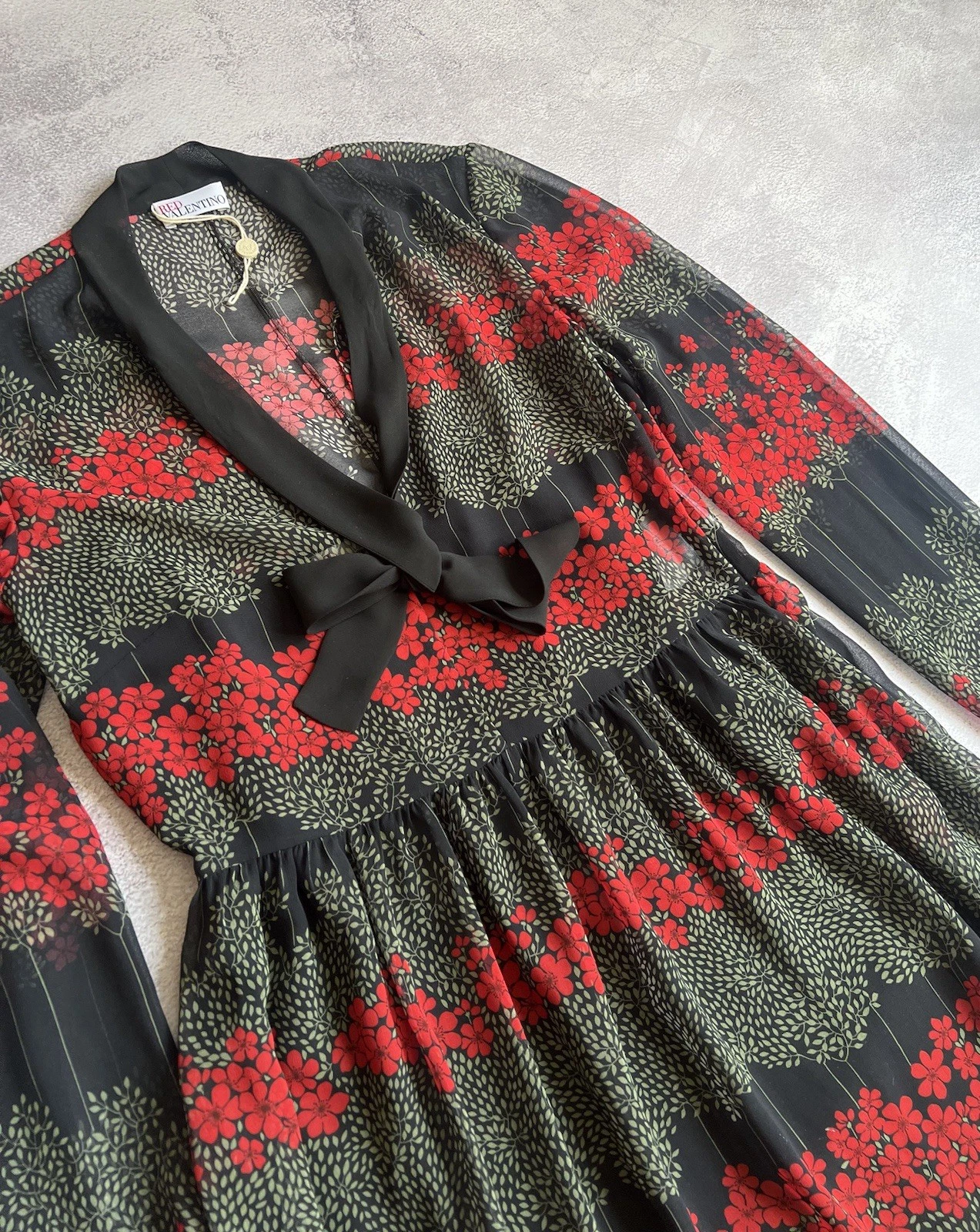 Abito midi rosso Valentino plissettato floreale chiffon taglia 42