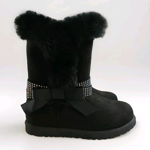 New Girls 10 Toddler Fur Boots + Sparkling Rhinestone Kids Fashion Footwear - Picture 5 of 13