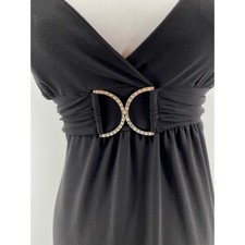 Vintage Empire Waist Dress Womens Small*  Black Rhinestone Buckle LBD Cocktail