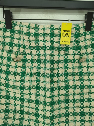 Zara Damen Minirock M grün kariert Viskose mit Polyester kurz Mini - Bild 3 von 5