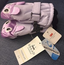 Grand Sierra Waterproof Insulated Animal Print Mittens 3D Ears Purple Pink 2-4