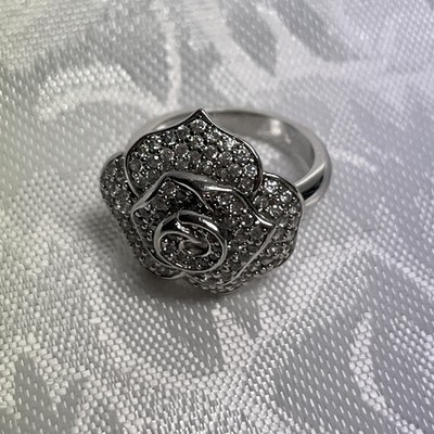 Crislu Sterling Platin Rose Ring, Micro Pave CZ, Größe 6