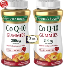 2 Pack CoQ10 Coenzyme 200mg 120 Gummies (2x60) Heart Health, Peach Mango Flavor