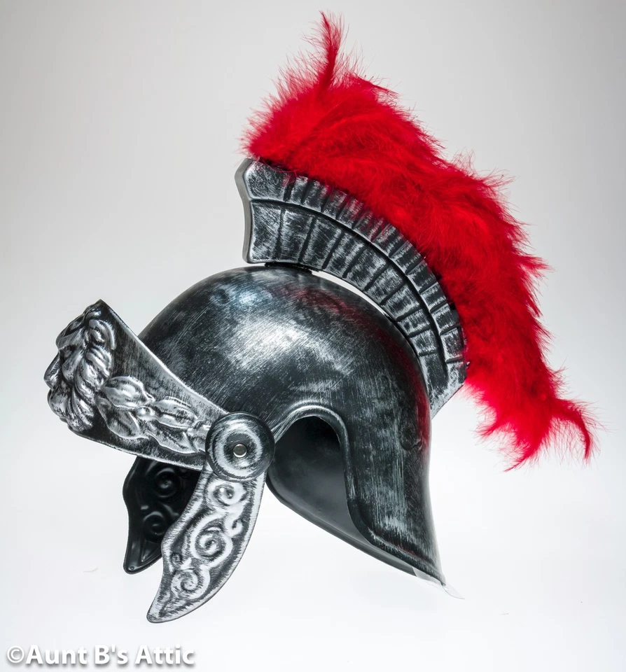 Casco soldado romano cepillado plateado aspecto metálico plástico disfraz casco con rojo Foto 2 de 3